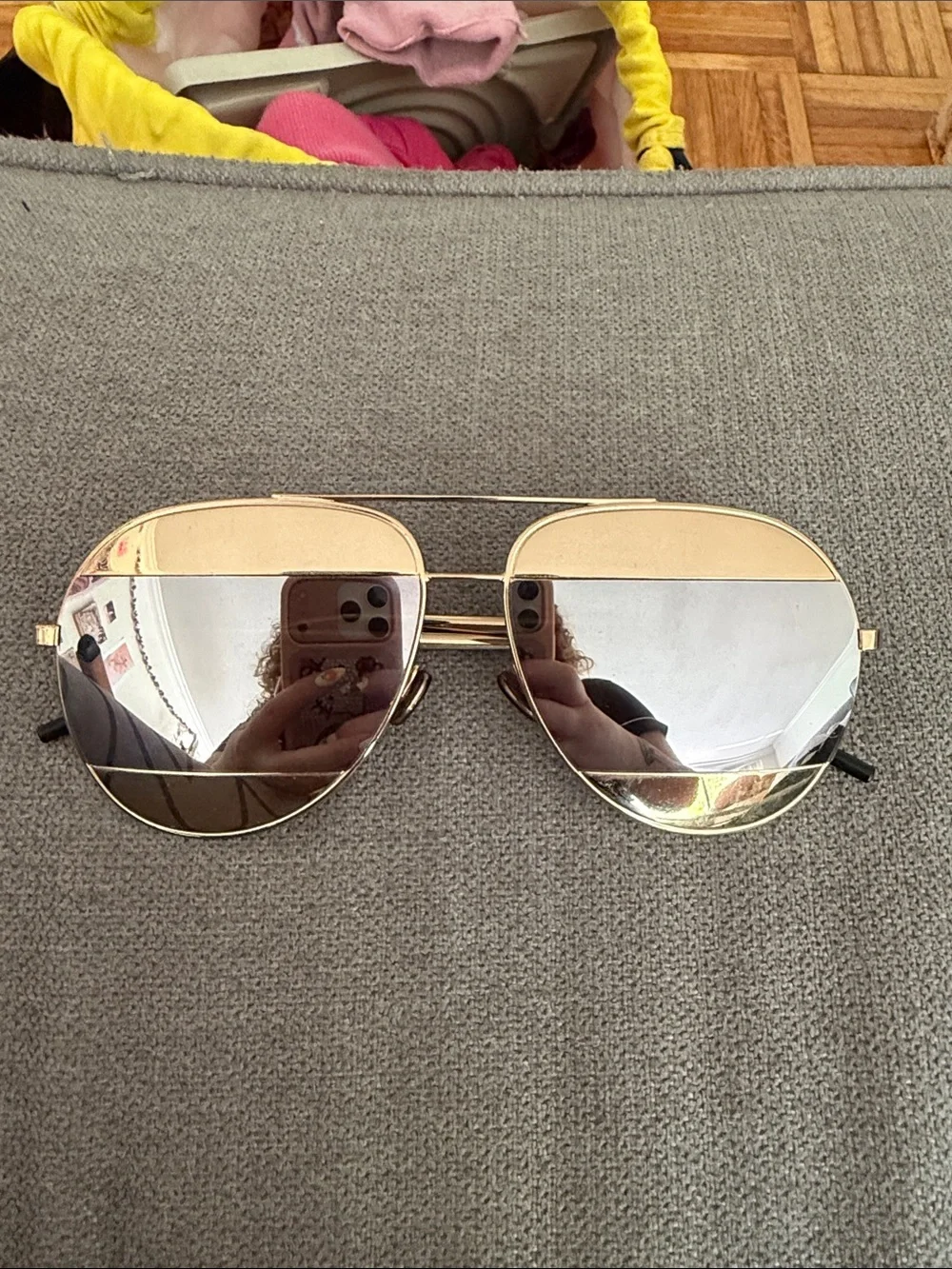 Dior Gold Aviator Sunglasses with Silver Mirrored Lenses